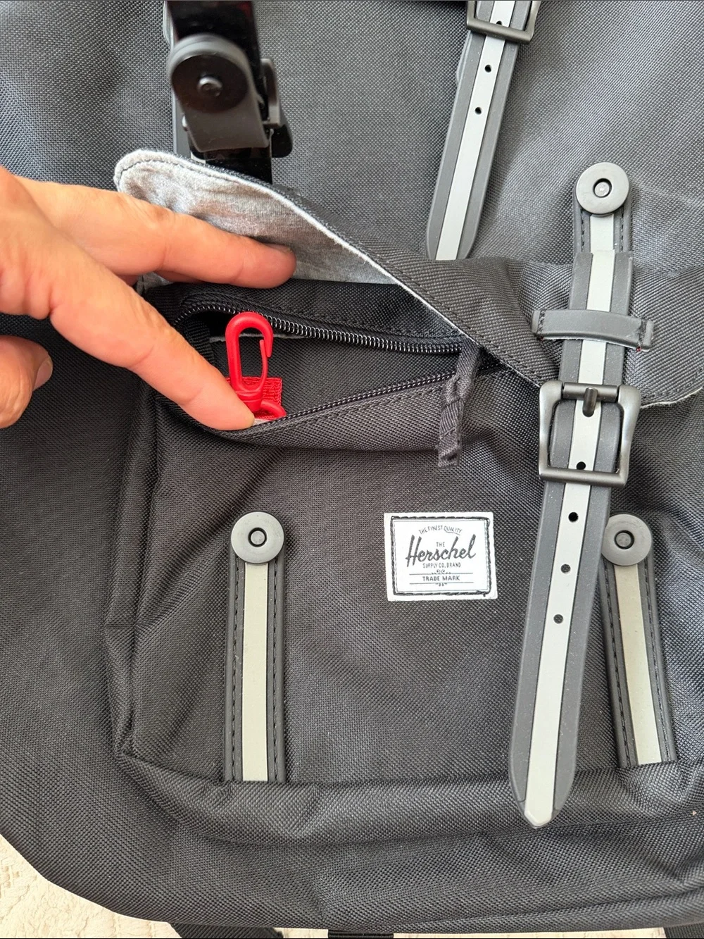 Herschel Supply Company Black Backpack with Reflective Gray Straps